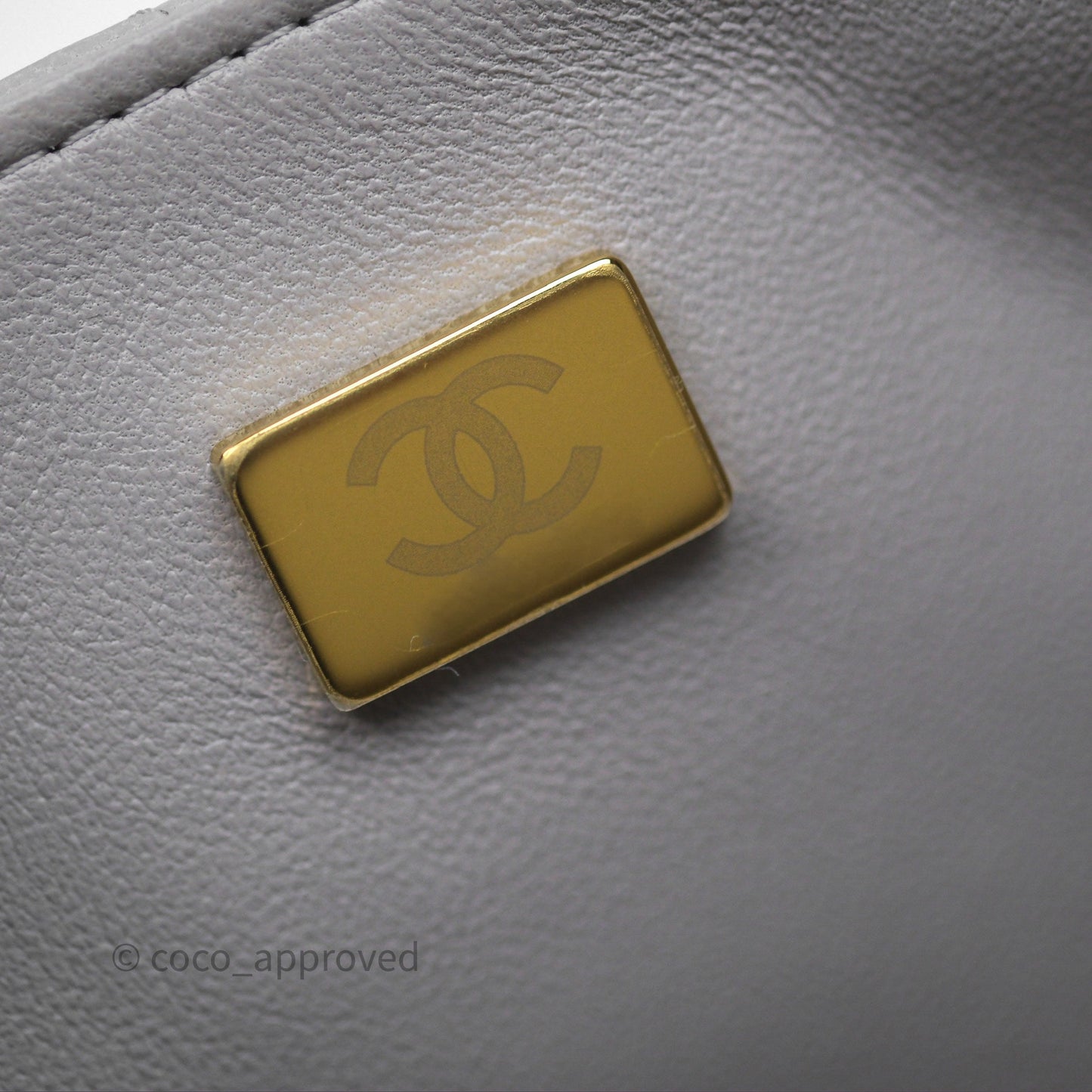 Chanel Mini Square Flap Quilted Light Grey Lambskin Gold Hardware