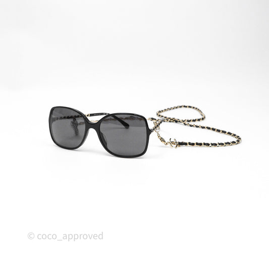 Chanel CC Chain-Link Square Sunglasses Black