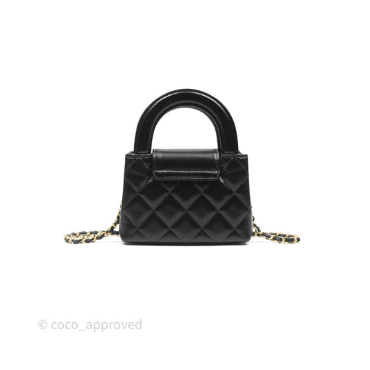 Chanel Mini Nano Kelly Bag Black Shiny Calfskin Aged Gold Hardware