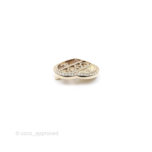 Chanel Coco Logo Crystals Heart Brooch Gold Tone 23B