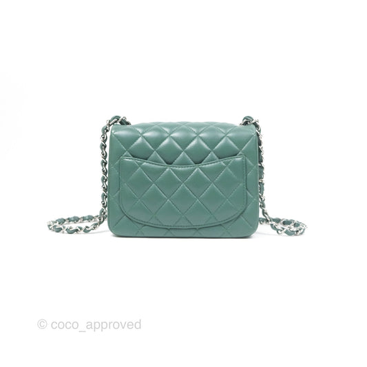 Chanel Mini Square Quilted Green Lambskin Silver Hardware
