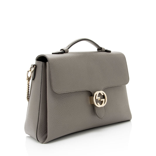 Gucci Calfskin Interlocking G Top Handle Medium Shoulder Bag (SHF-AHOWbQ)