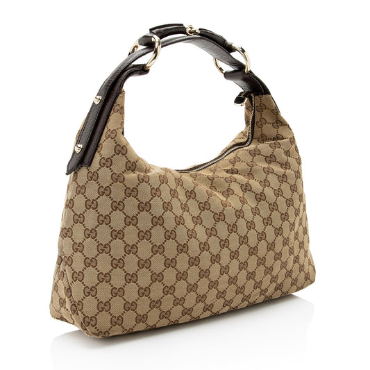 Gucci GG Canvas Horsebit Medium Hobo (SHF-V8RIx7)