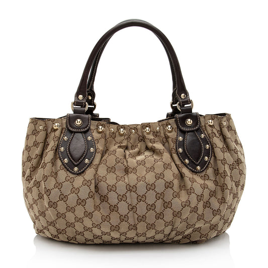 Luxury Gucci GG Canvas Studded Pelham Small Tote (SHF-YGNY3j)