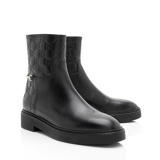 Gucci Guccissima Leather Horsebit Ankle Boots - Size 8 / 38