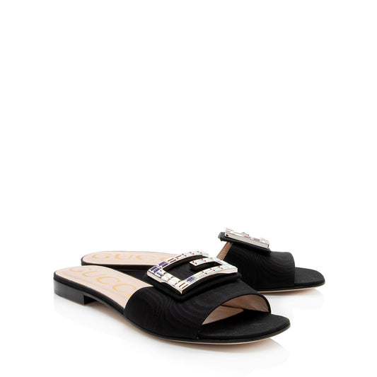 Gucci Leather Crystal G Madelyn Slide Sandals - Size 7.5 / 37.5 (SHF-PZAHJH)