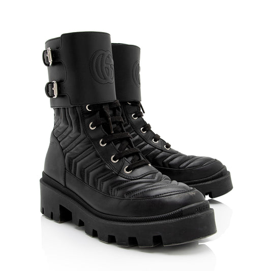 Gucci Matelasse Leather GG Marmont Charlotte Boots - Size 7.5 / 37.5 (SHF-liB5vn)
