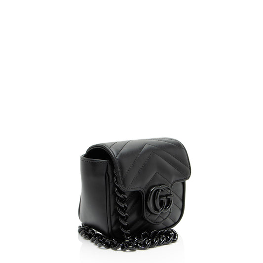 Gucci Matelasse Leather GG Marmont Monochrome Square Chain Belt Bag