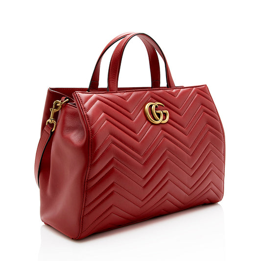 Gucci Matelasse Leather GG Marmont Top Handle Medium Satchel (SHF-15634)