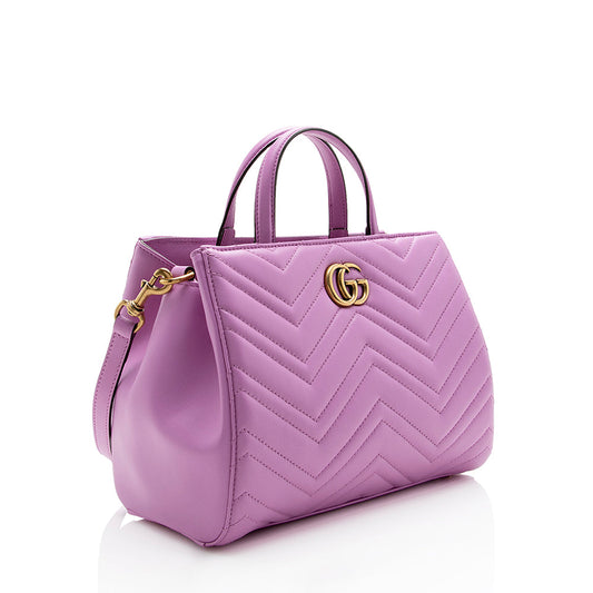 Gucci Matelasse Leather GG Marmont Top Handle Small Satchel (SHF-13171)