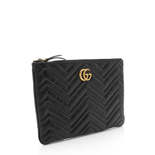 Gucci Matelasse Leather GG Marmont Zip Pouch