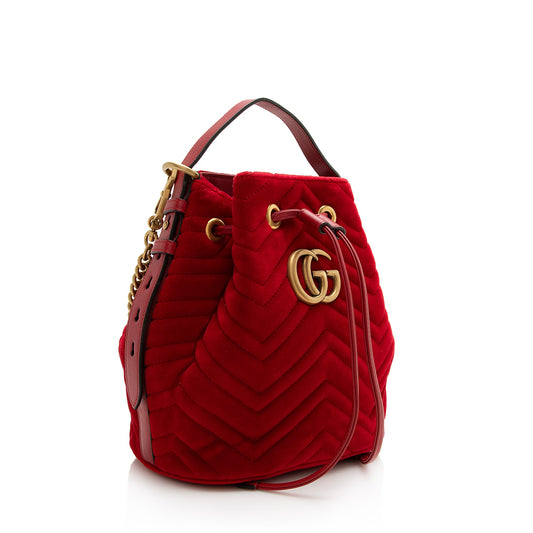 Gucci Matelasse Velvet GG Marmont Bucket Bag (SHF-22829)