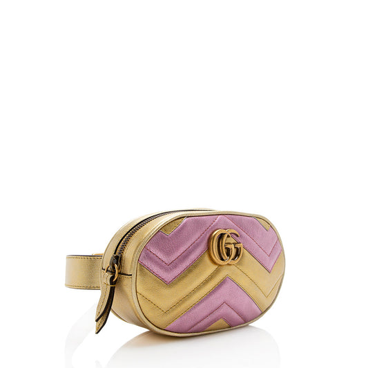 Gucci Metallic Matelasse Leather GG Marmont Belt Bag - Size 34 / 85 (SHF-12982)