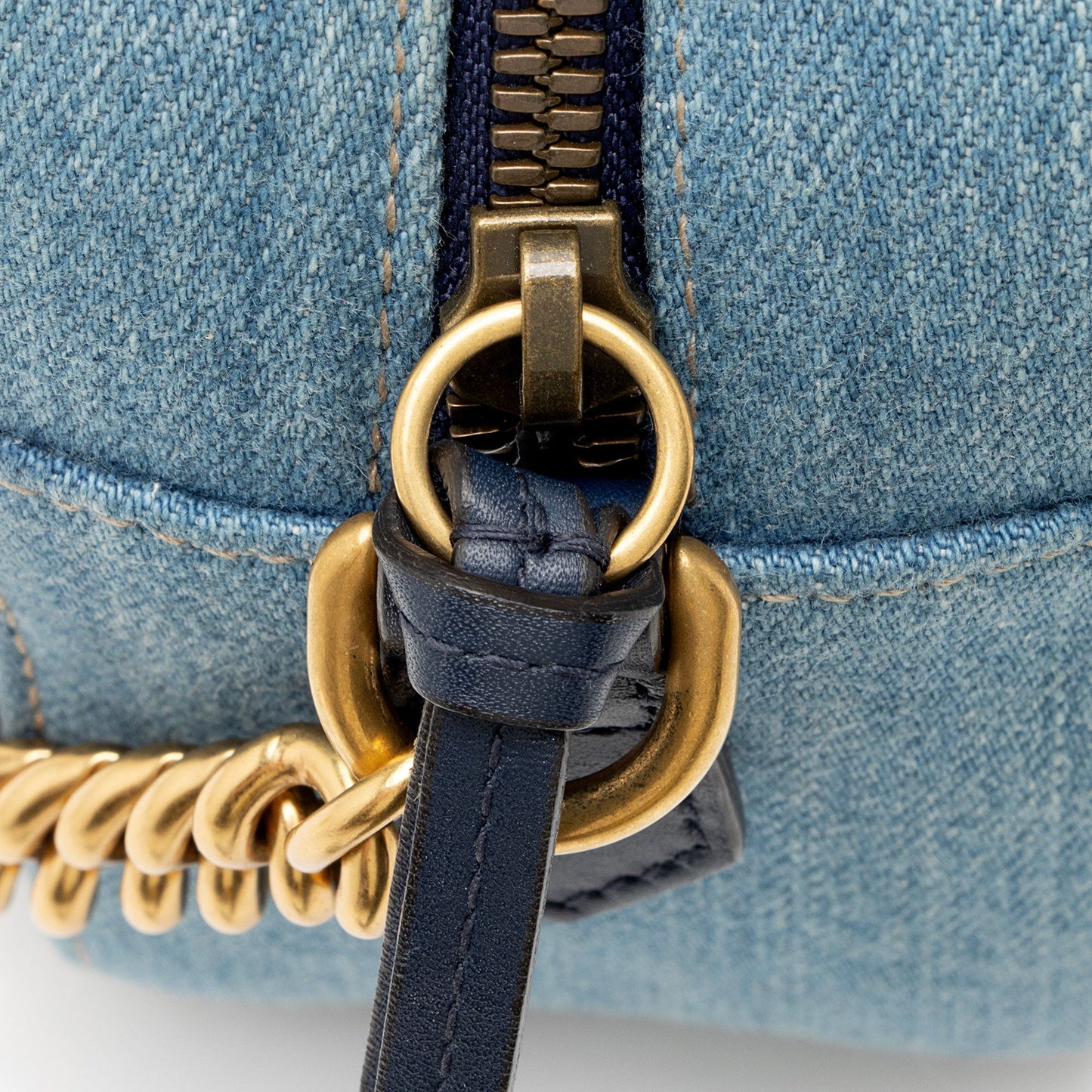 Gucci Matelasse Denim Pearl GG Marmont Small Camera Bag