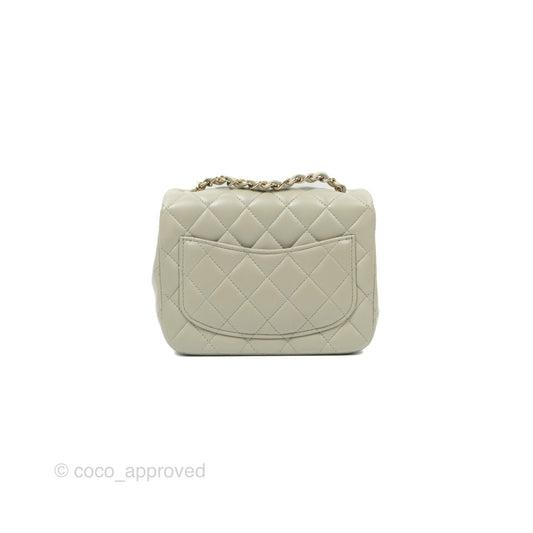 Chanel Mini Square Quilted Grey Lambskin Gold Hardware 22C