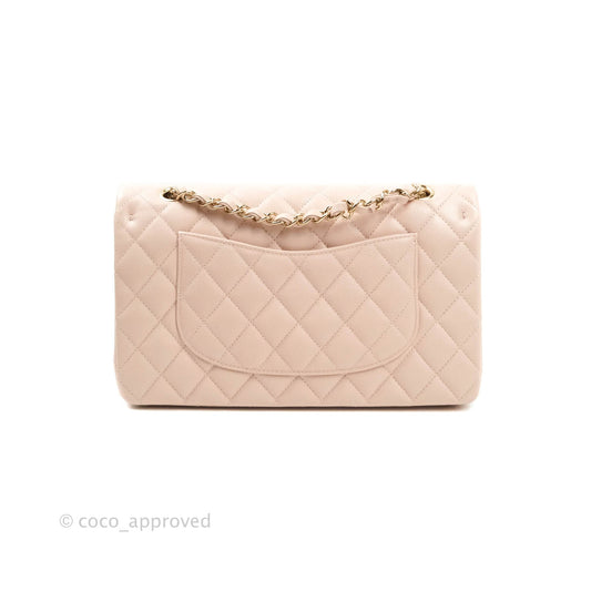 Chanel M/L Medium Double Flap Bag Rose Claire Caviar Gold Hardware 21C