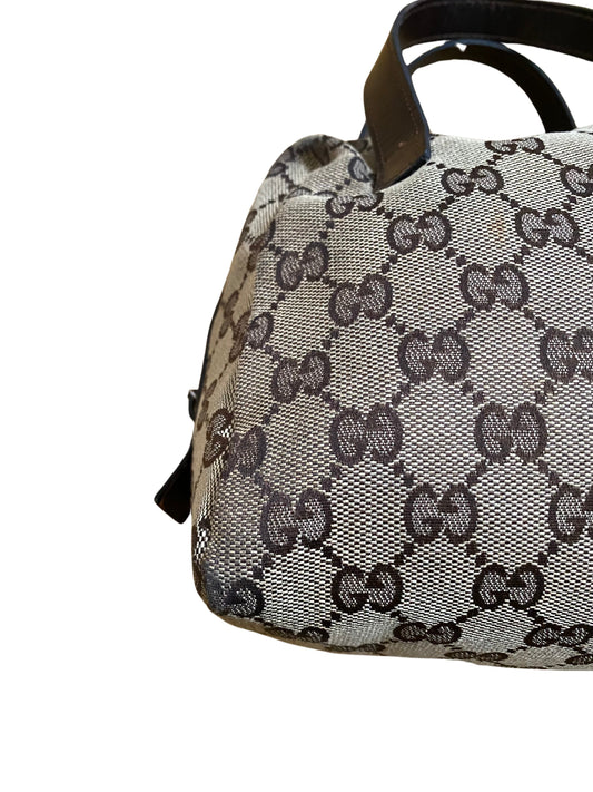 Luxury Gucci Beige & Dark Brown Jacquard & Leather Bag