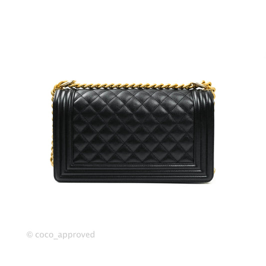 Chanel Boy Quilted Medium Black Caviar Aged Gold Hardware