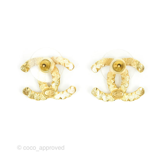 Chanel CC Pearl Crystal Earrings Gold Tone 21V