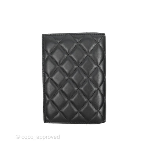 Chanel Classic Quilted Passport Holder Black Lambskin Silver Hardware 19C