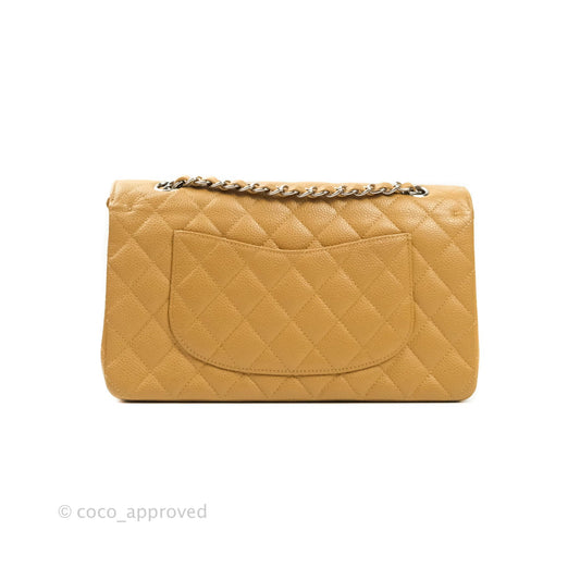Chanel Caviar Quilted M/L Medium Double Flap Dark Beige Silver Hardware