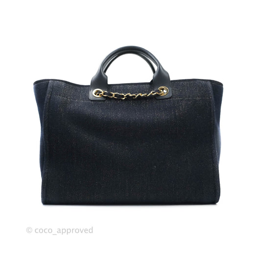 Chanel Large Deauville Navy Glitter Canvas Gold Hardware