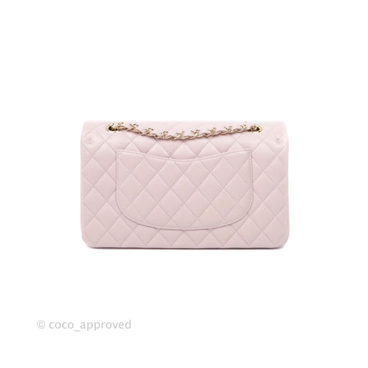 Chanel M/L Medium Double Flap Bag Lilac Rose Clair Caviar Gold Hardware 21S
