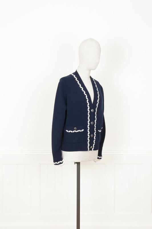 CHANEL 2021 Patch Pocket Knit Cardigan Navy