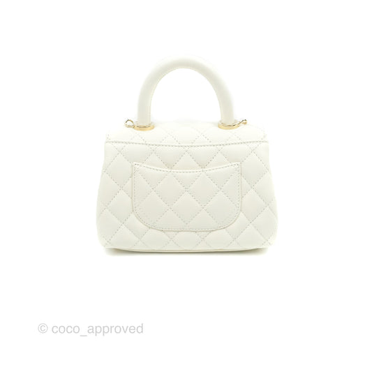 Chanel Extra Mini Quilted Coco Handle White Caviar Gold Hardware