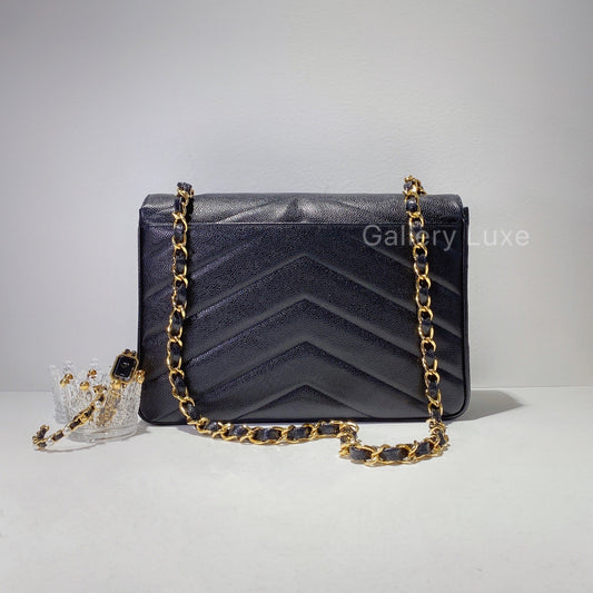 No.2380-Chanel Vintage Chevron Caviar Jumbo Flap Bag