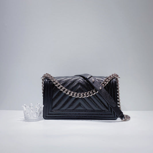 No.3485-Chanel Caviar Chevron Boy 25cm