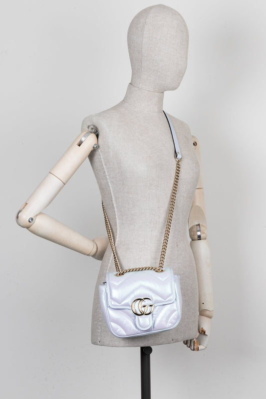 Luxury Gucci Trending 2025 GG Marmont Mini Shoulder Bag Blue Iridescent