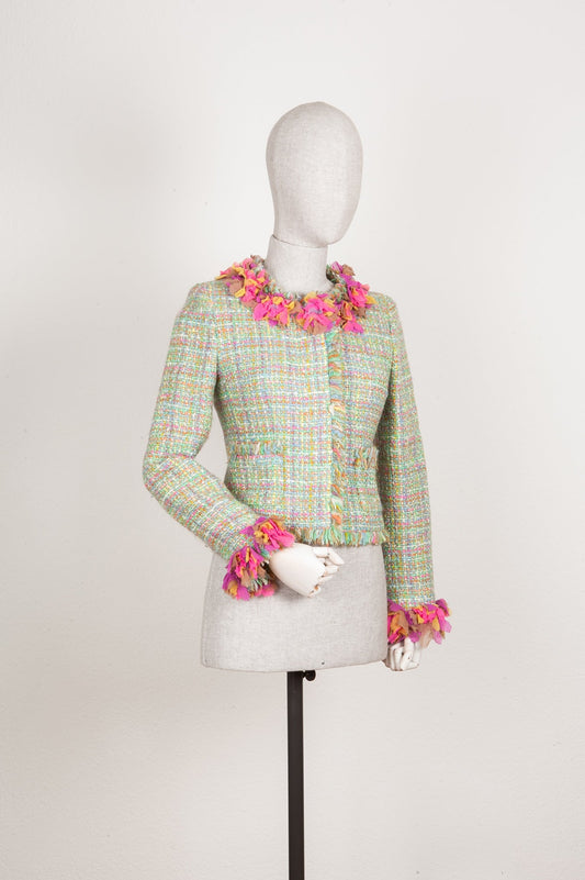 CHANEL Jacket Multicolor Tweed Green 01A