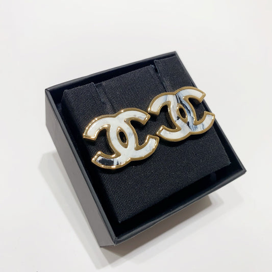 No.4077-Chanel Metal & Marble Coco Mark Earrings (Brand New / 全新貨品)
