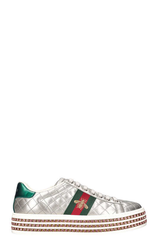 Luxury Gucci Trending 2025 Ace Bee Platform Sneakers Silver