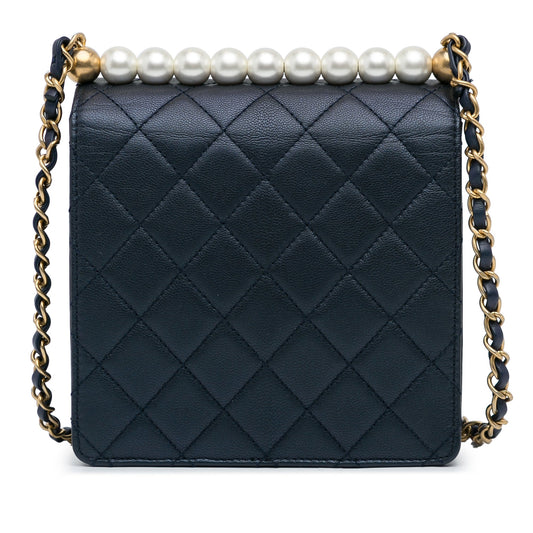 Luxury Chanel Flap Bag Chic Pearls Blue Lambskin Gold