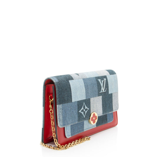 Louis Vuitton Limited Edition Denim Patchwork Flore Chain Wallet