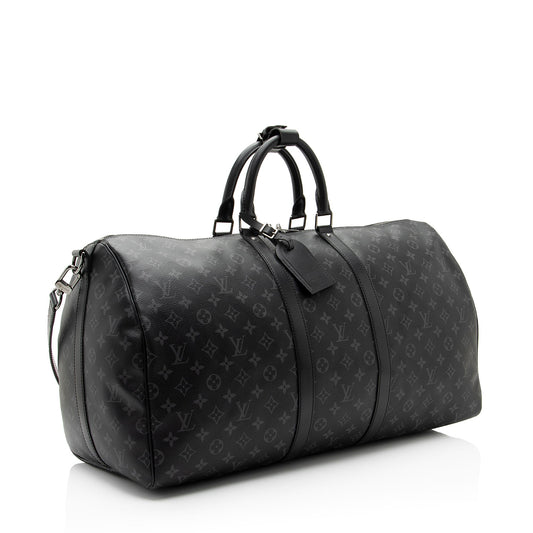 Louis Vuitton Monogram Eclipse Keepall 55 Bandouliere Duffle Bag (SHF-34JbTV)