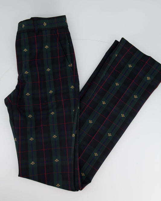 Luxury Gucci Green Check Tailored Flared Trousers Size IT 38 (UK 6)