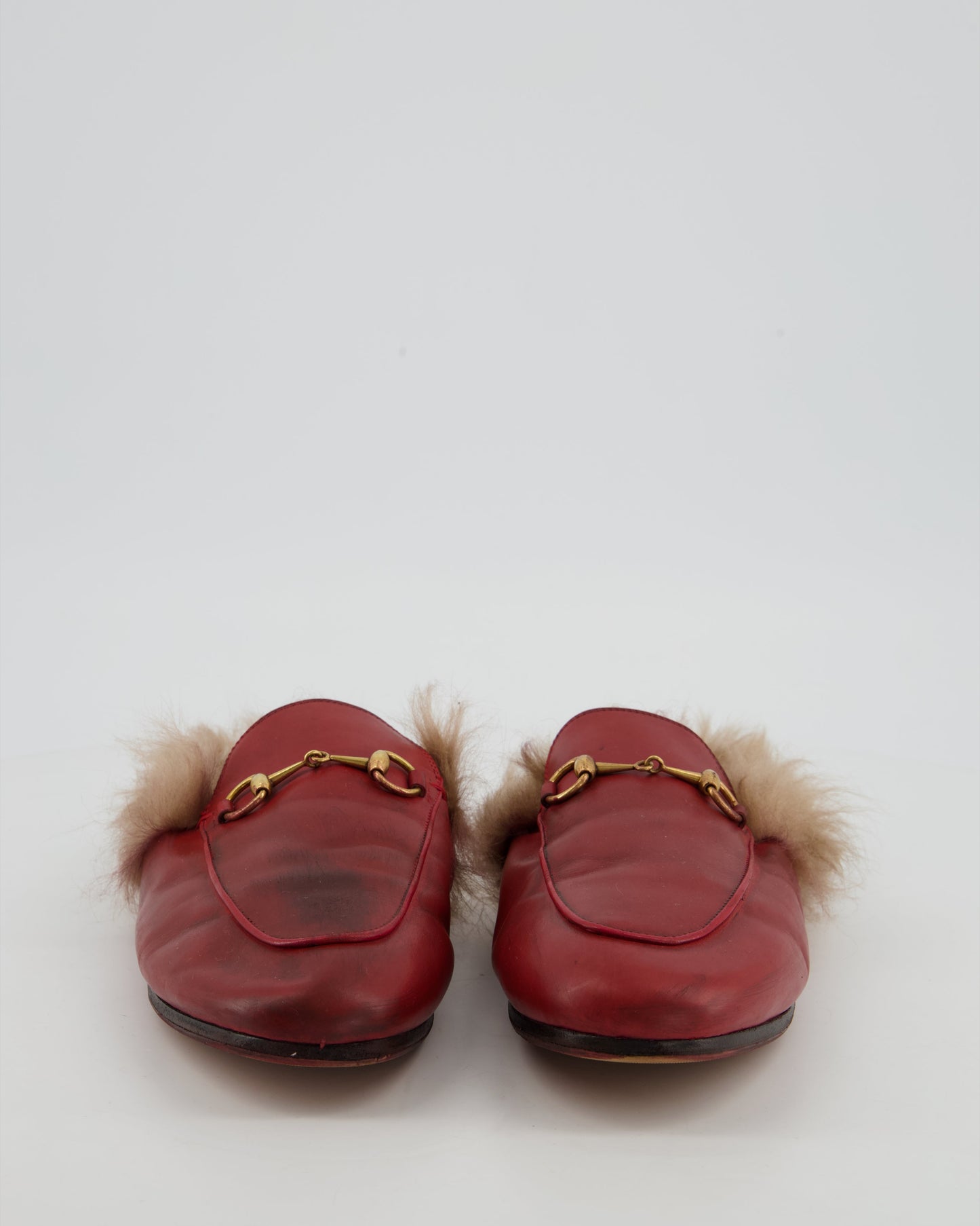 *FIRE PRICE* Luxury Gucci Burgundy Princetown Horsebit Shearling-Lined Leather Backless Loafers Size EU 39 815