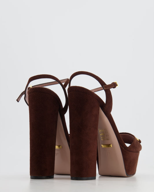Luxury Gucci Chocolate Brown Suede Horsebit Platform Heels all Size available