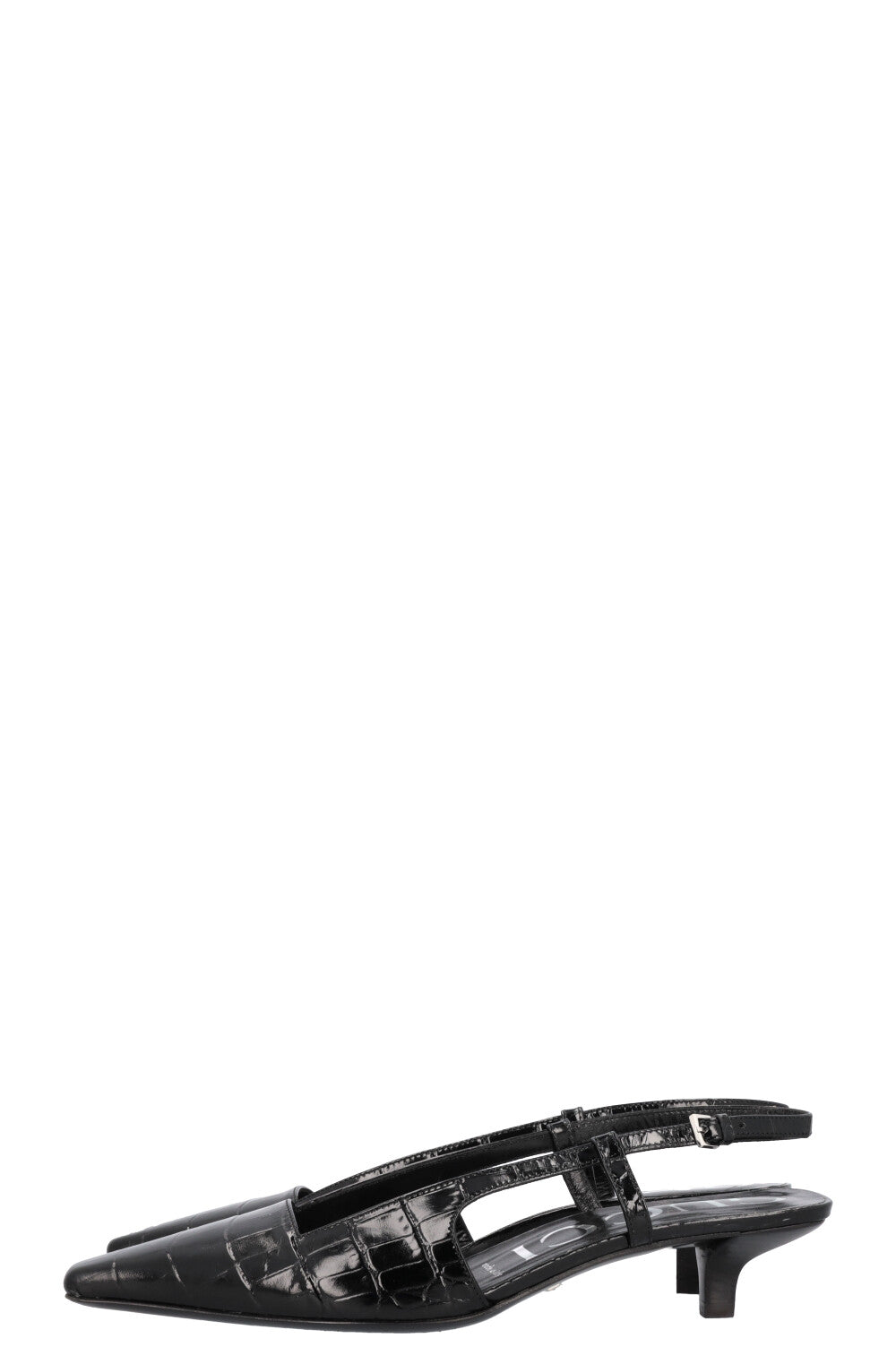 Luxury Gucci Trending 2025 Aria Croc Embossed Slingback Heels Black