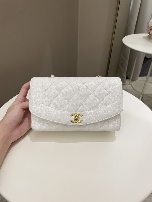 Luxury Chanel Vintage Quilted Diana Flap Bag White Caviar