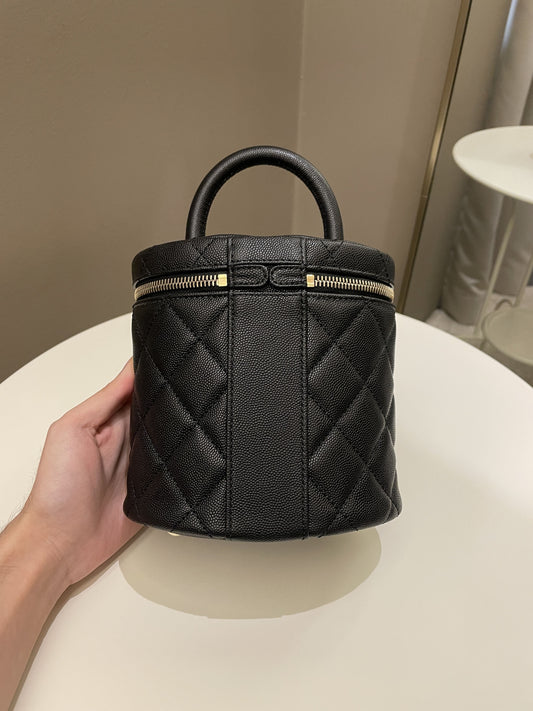 Luxury Chanel CC Quilted Vanity Top Handle Bag Black Caviar