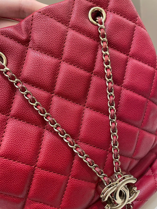 Luxury Chanel Rolled Up Bucket Drawstring Bag Red Caviar