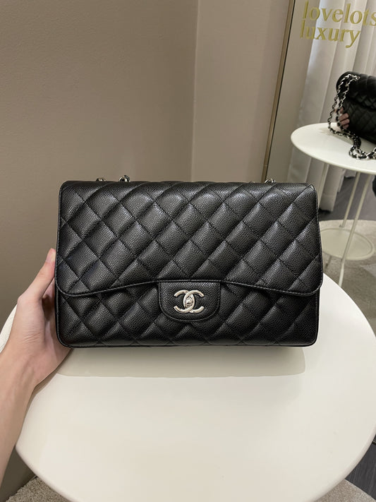 Luxury Chanel Classic Quilted Jumbo Single Flap Black Caviar