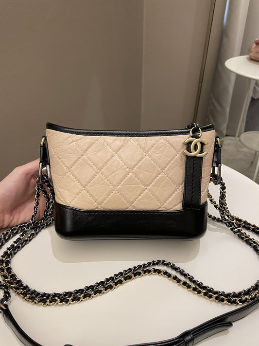 Luxury Chanel Quilted Gabrielle Hobo Beige/ Black Aged Calfskin