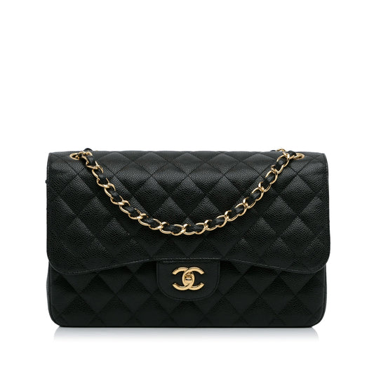 Luxury Chanel Classic Double Flap Jumbo Black Caviar Gold