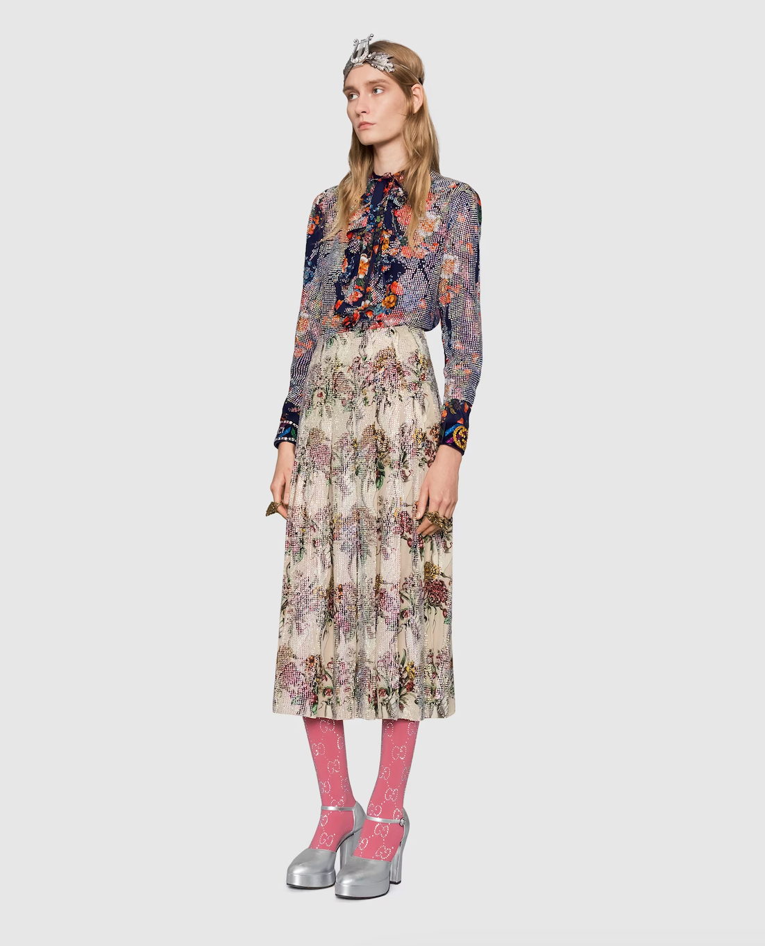Luxury Gucci Floral Bouquet Print with Crystals Skirt IT 38 (UK 6) 2250