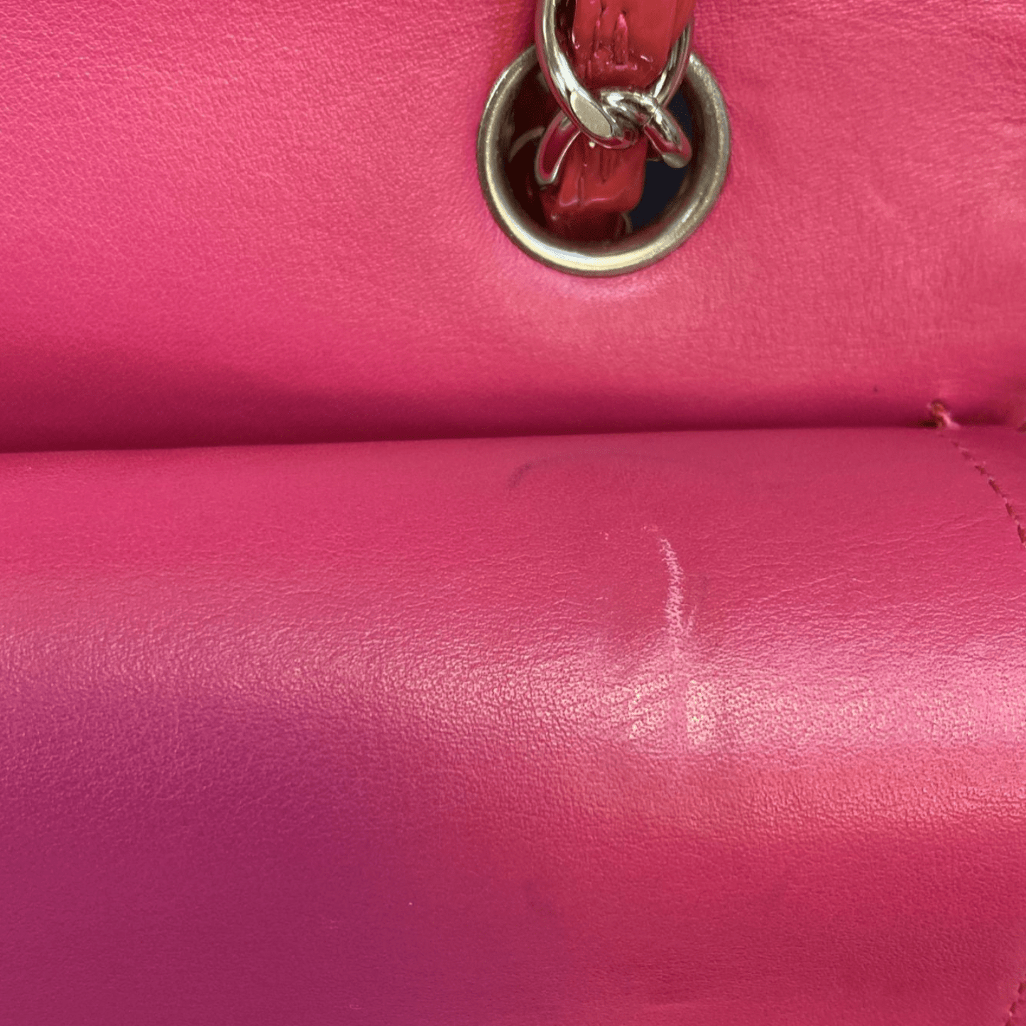 CHANEL Classic Double Flap Medium Quilted Patent Leather Shoulder Bag Light Pink